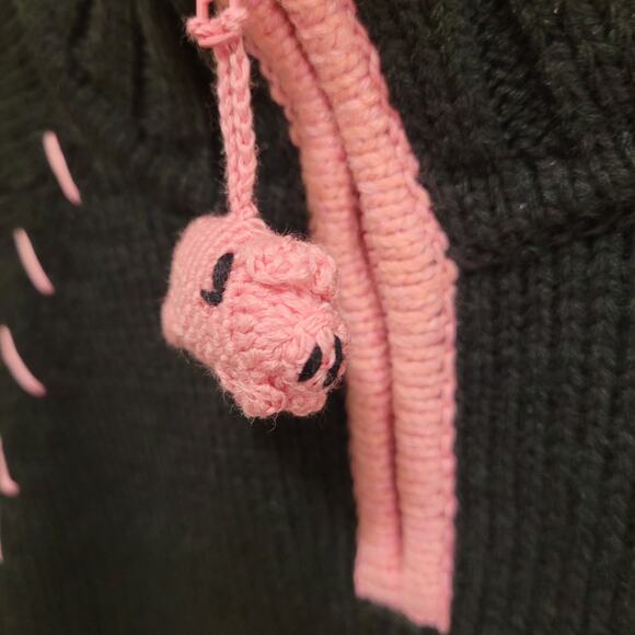 Quacker Factory Pig Quarter-Zip Sweater Black/Pink Cotton Women's M NWT - Picture 5 of 16